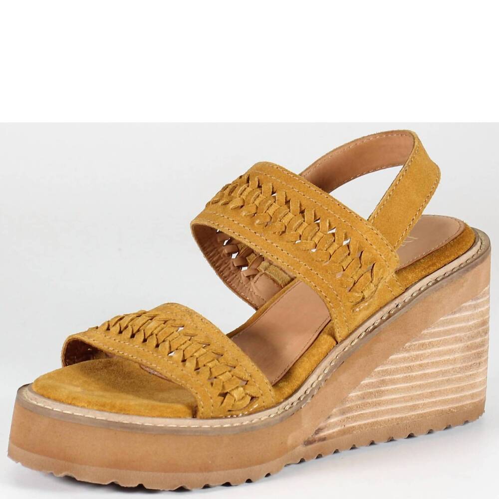 NEW DIBA TRUE women's cabernet suede wedge sandal in mustard